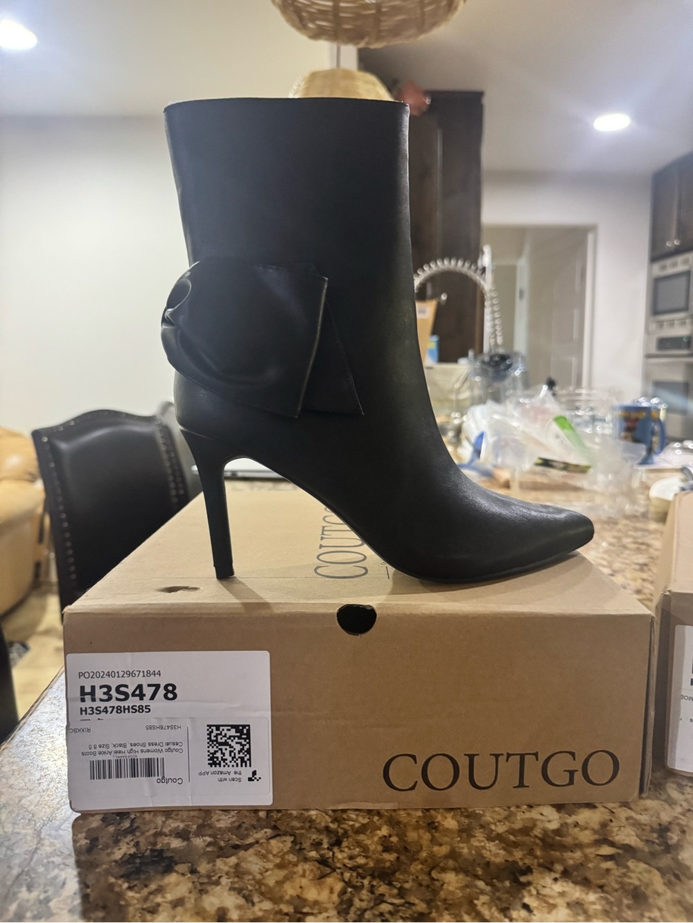 Coutgo Women's Black Pointed Toe Stiletto Ankle Boot
